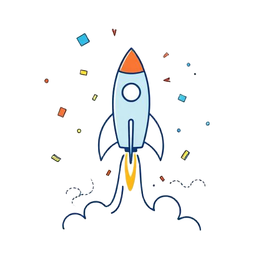 Colorful doodle of a launching rocket